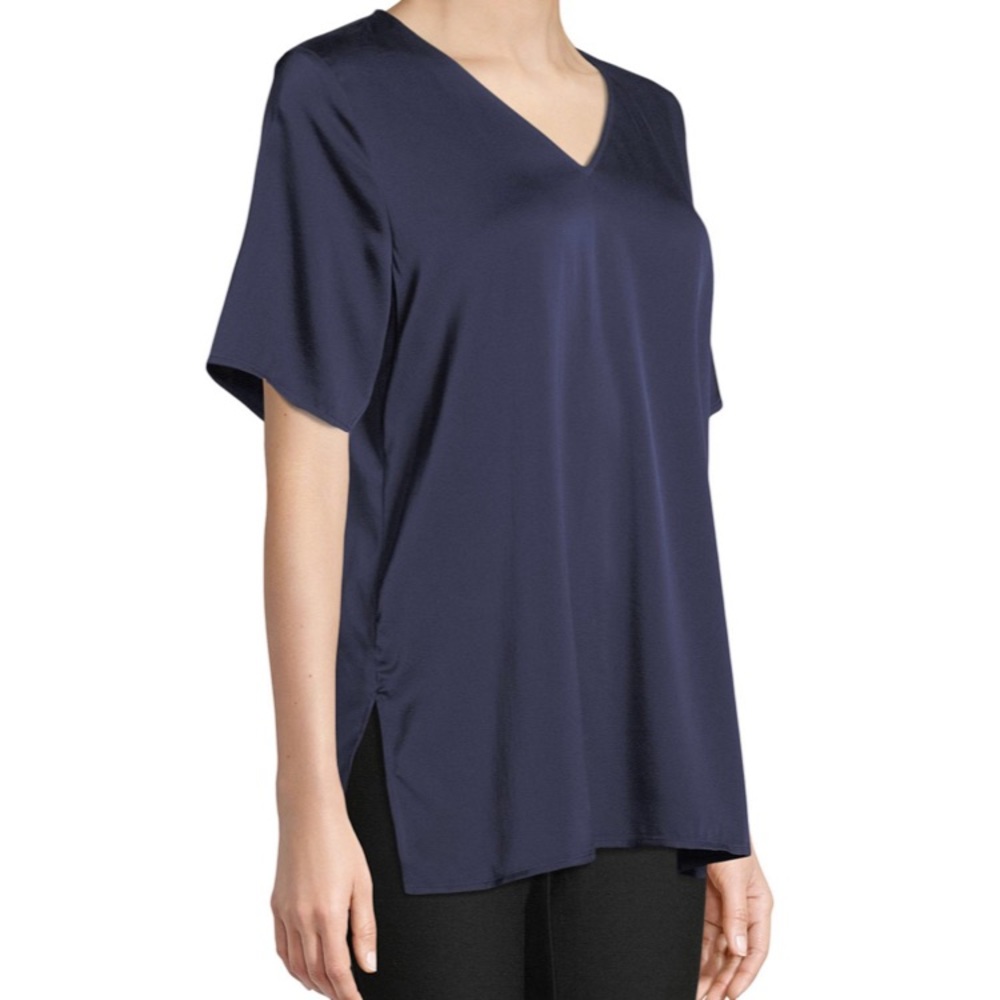Eileen Fisher “midnight” vneck silk charmeuse top
